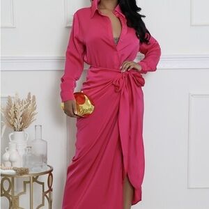 Elegant Pink Wrap Skirt Set